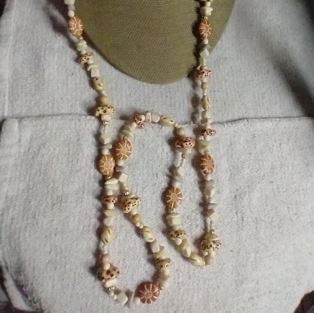 Brown white tribal ethnic African necklace